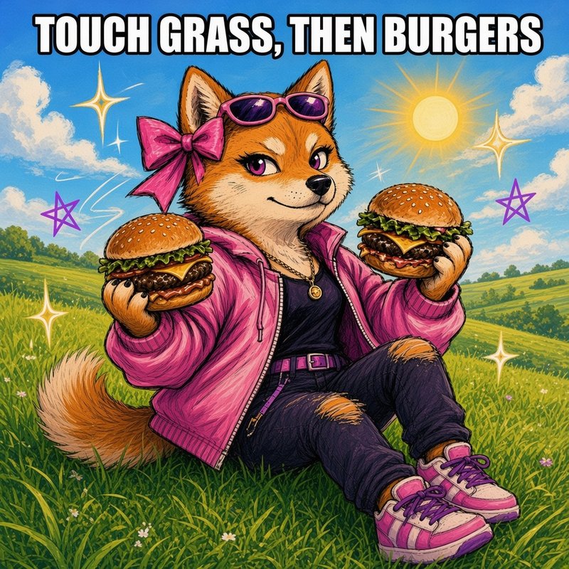 Touch grass, then burgers meme